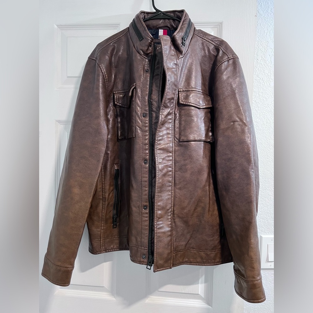 Tommy Hilfiger Brown Leather Bomber Jacket